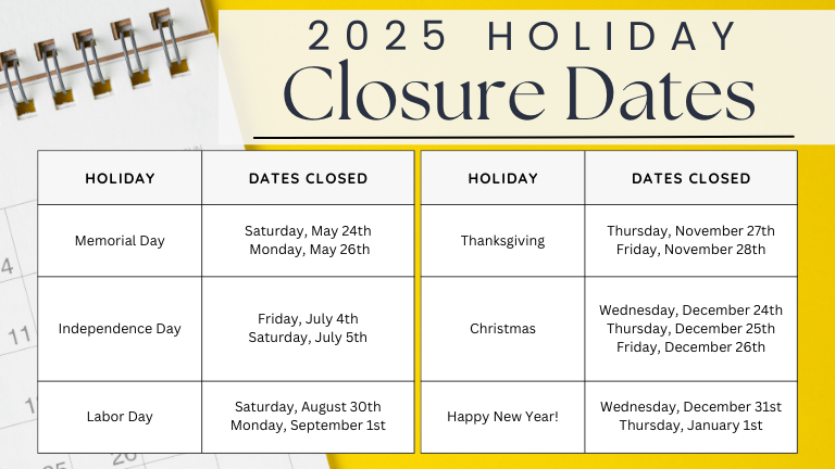 2025 Holiday Hours